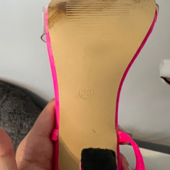 Hot Pink clear toe strap tie up high heels - Picture 4 of 4
